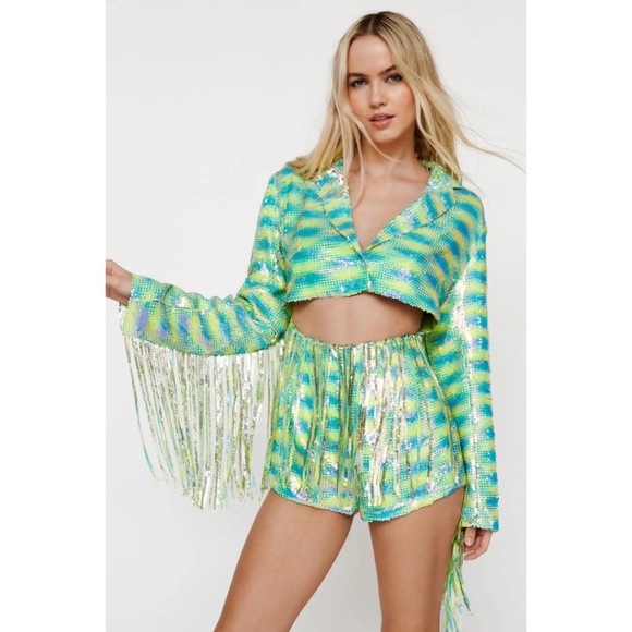 Nasty Gal Fringe Sequin Romper NWT - Picture 2 of 10